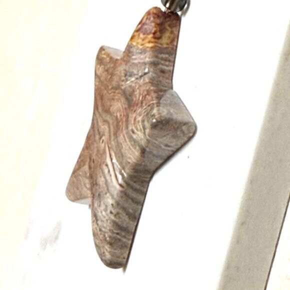 Natural Earthy Agate Star Pendant Long Necklace, Genuine Gemstone + Copper Links - Picture 7 of 16